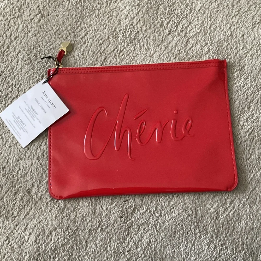 Kate Spade Fragrances Cherie Pouch red patent travel Bag‎ cosmetic Case ONLY New